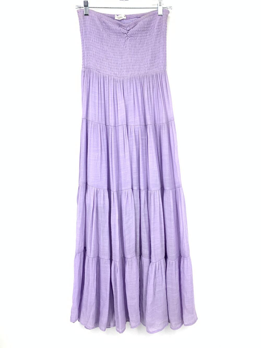 Talulah Smocked Strapless Tiered Midi Dress Womens Size M Lilac Purple A-Line
